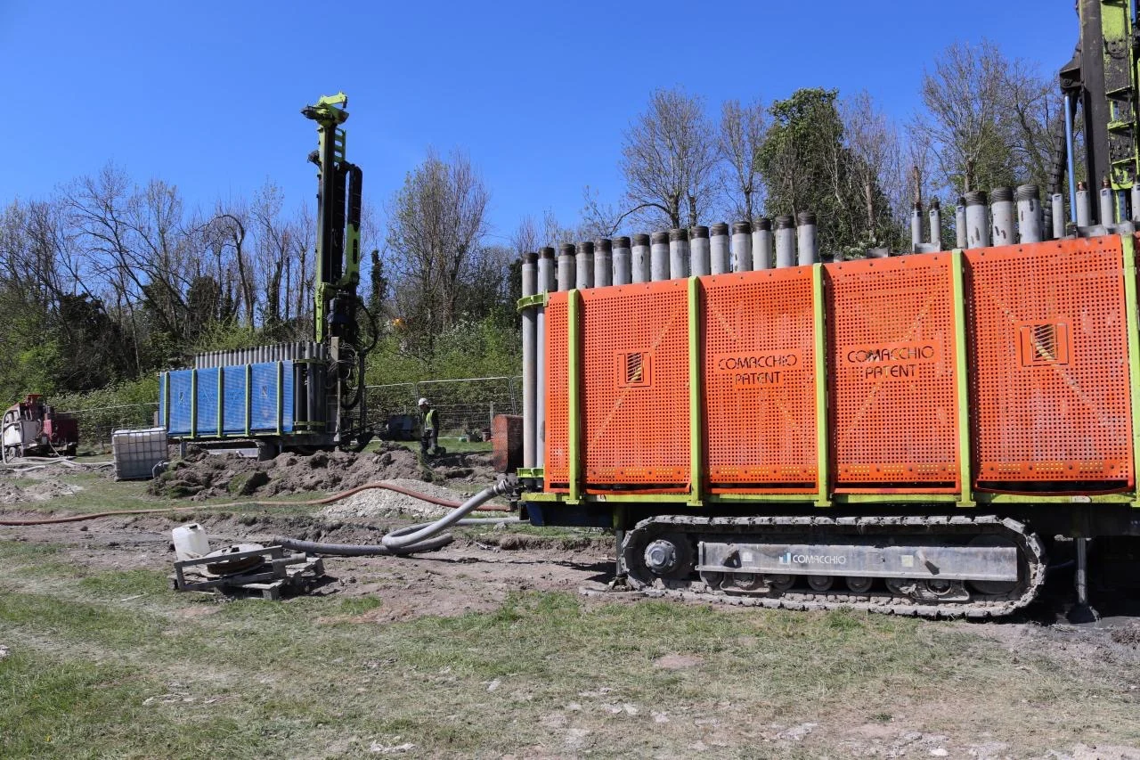 Drilling rig set up on a project site